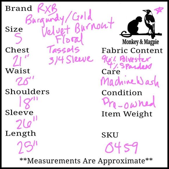 RXB Burgundy Red Gold Floral Velvet Burnout Velour Top Tiered Bell Sleeves Small - Picture 8 of 10